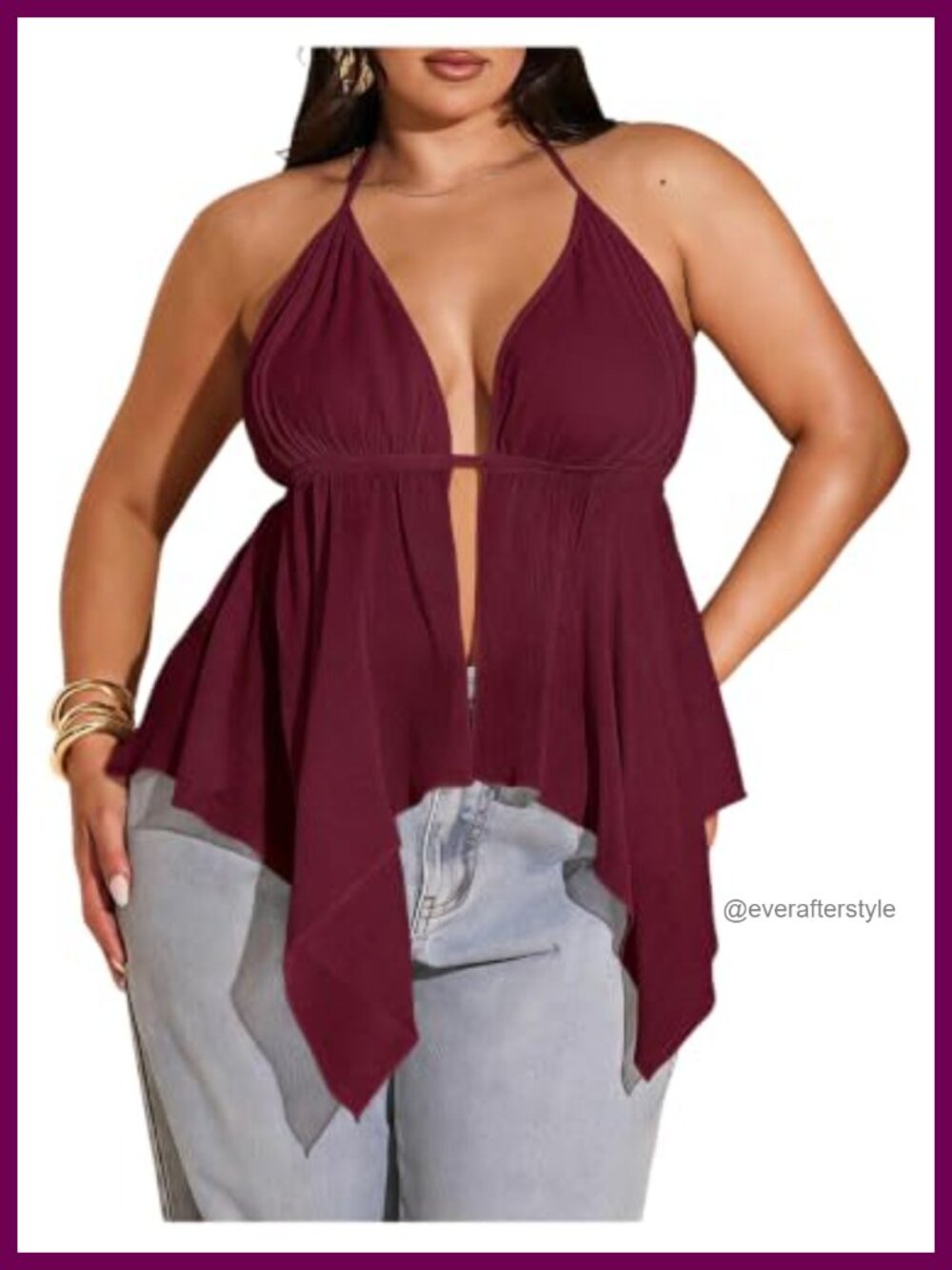 Plus Size Halter Top Y2k Deep V Neck Tie Back Backless Summer Club Top
